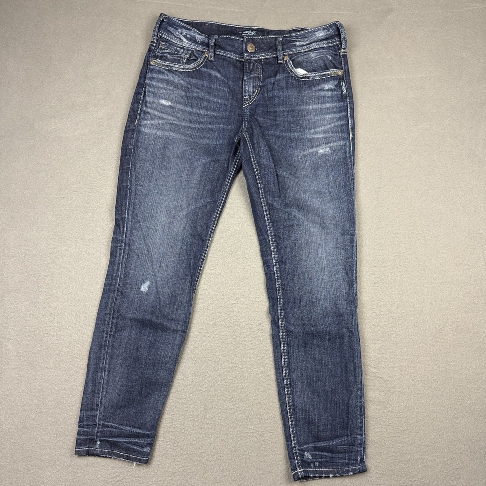 Silver Jeans Suki Skinny Jeans for‎ Women W31/L29 Blue Distressed Denim